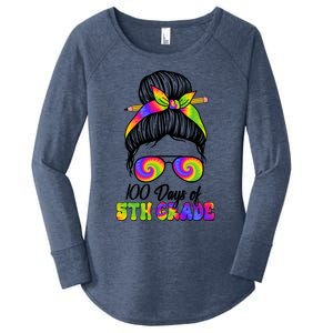 100 Days 5th Grade Messy Bun 100th Day Being Smarter Tie Dye Gift Women's Perfect Tri Tunic Long Sleeve Shirt