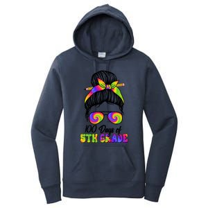 100 Days 5th Grade Messy Bun 100th Day Being Smarter Tie Dye Gift Women's Pullover Hoodie