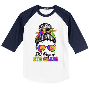 100 Days 5th Grade Messy Bun 100th Day Being Smarter Tie Dye Gift Baseball Sleeve Shirt