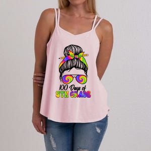 100 Days 5th Grade Messy Bun 100th Day Being Smarter Tie Dye Gift Women's Strappy Tank