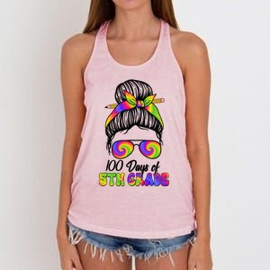 100 Days 5th Grade Messy Bun 100th Day Being Smarter Tie Dye Gift Women's Knotted Racerback Tank