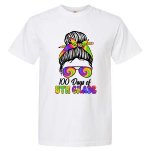 100 Days 5th Grade Messy Bun 100th Day Being Smarter Tie Dye Gift Garment-Dyed Heavyweight T-Shirt