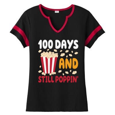 100 Days And Still Poppin 100th Day Of School Funny Ladies Halftime Notch Neck Tee