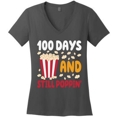 100 Days And Still Poppin 100th Day Of School Funny Women's V-Neck T-Shirt