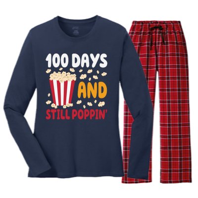 100 Days And Still Poppin 100th Day Of School Funny Women's Long Sleeve Flannel Pajama Set 