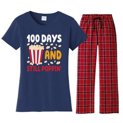 100 Days And Still Poppin 100th Day Of School Funny Women's Flannel Pajama Set