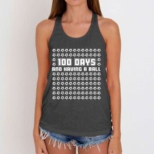 100 Days and having a ball Soccer 100th Day Women's Knotted Racerback Tank