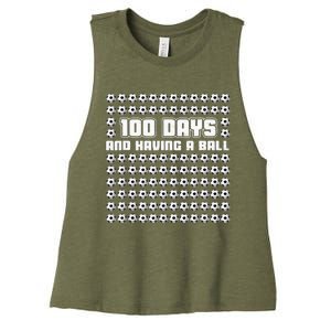 100 Days and having a ball Soccer 100th Day Women's Racerback Cropped Tank