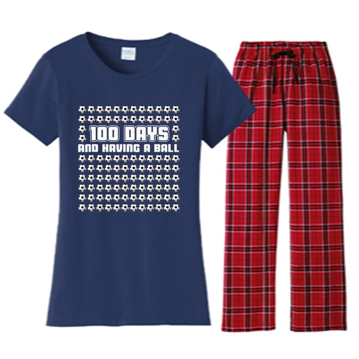 100 Days and having a ball Soccer 100th Day Women's Flannel Pajama Set