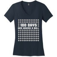 100 Days and having a ball Soccer 100th Day Women's V-Neck T-Shirt