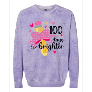 100 Days Brighter Pencil Headband 100th Day Of School Meaningful Gift Colorblast Crewneck Sweatshirt