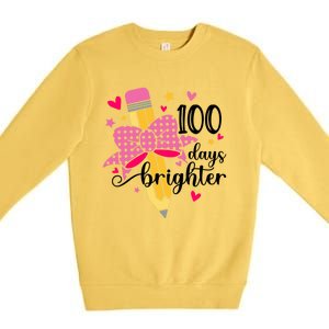 100 Days Brighter Pencil Headband 100th Day Of School Meaningful Gift Premium Crewneck Sweatshirt