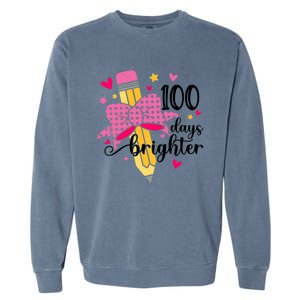 100 Days Brighter Pencil Headband 100th Day Of School Meaningful Gift Garment-Dyed Sweatshirt