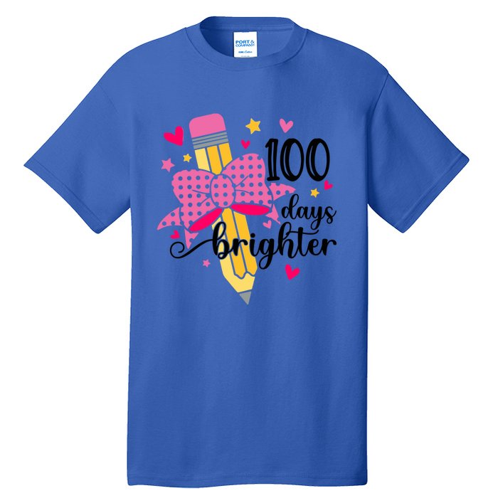 100 Days Brighter Pencil Headband 100th Day Of School Meaningful Gift Tall T-Shirt