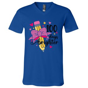 100 Days Brighter Pencil Headband 100th Day Of School Meaningful Gift V-Neck T-Shirt