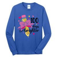 100 Days Brighter Pencil Headband 100th Day Of School Meaningful Gift Tall Long Sleeve T-Shirt