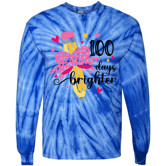 100 Days Brighter Pencil Headband 100th Day Of School Meaningful Gift Tie-Dye Long Sleeve Shirt