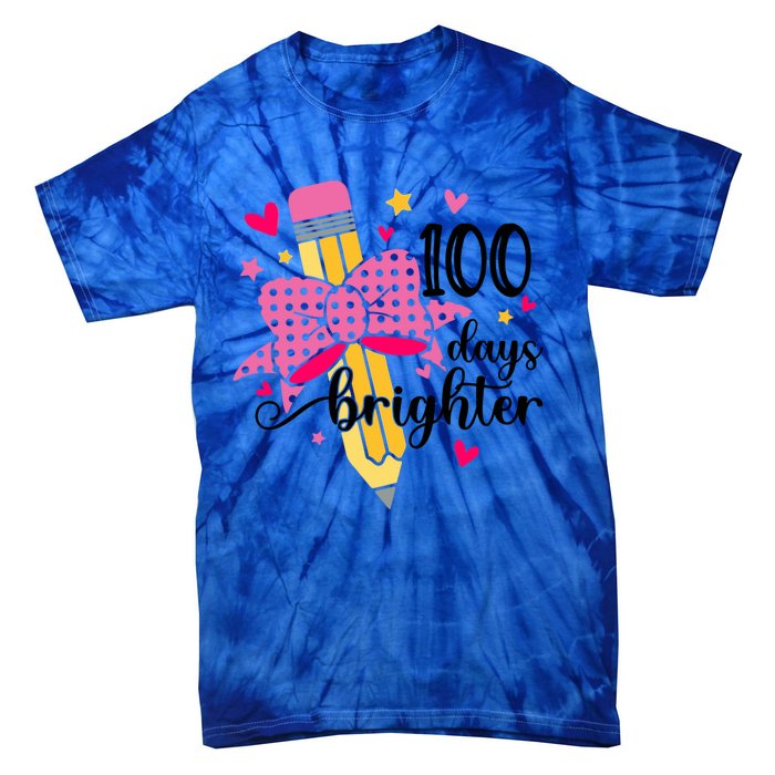 100 Days Brighter Pencil Headband 100th Day Of School Meaningful Gift Tie-Dye T-Shirt