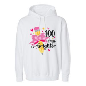 100 Days Brighter Pencil Headband 100th Day Of School Meaningful Gift Garment-Dyed Fleece Hoodie