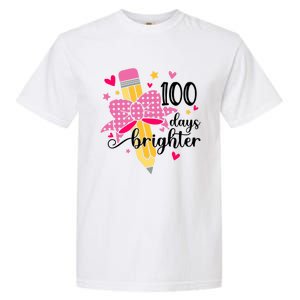 100 Days Brighter Pencil Headband 100th Day Of School Meaningful Gift Garment-Dyed Heavyweight T-Shirt