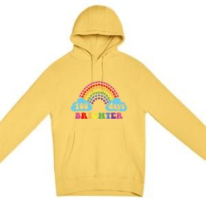 100 Days Brighter Rainbow Happy 100 Days Of School Groovy Cool Gift Premium Pullover Hoodie