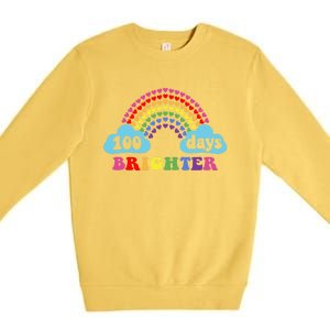 100 Days Brighter Rainbow Happy 100 Days Of School Groovy Cool Gift Premium Crewneck Sweatshirt