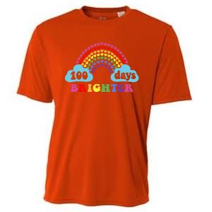 100 Days Brighter Rainbow Happy 100 Days Of School Groovy Cool Gift Cooling Performance Crew T-Shirt