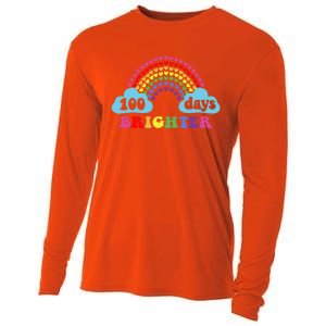 100 Days Brighter Rainbow Happy 100 Days Of School Groovy Cool Gift Cooling Performance Long Sleeve Crew