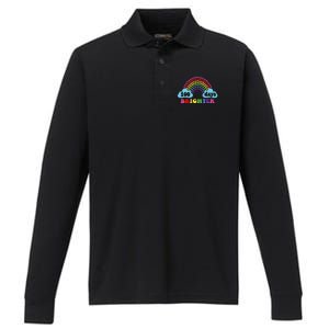 100 Days Brighter Rainbow Happy 100 Days Of School Groovy Cool Gift Performance Long Sleeve Polo