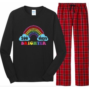 100 Days Brighter Rainbow Happy 100 Days Of School Groovy Cool Gift Long Sleeve Pajama Set