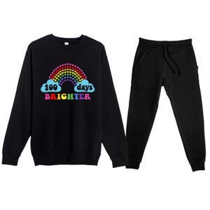 100 Days Brighter Rainbow Happy 100 Days Of School Groovy Cool Gift Premium Crewneck Sweatsuit Set