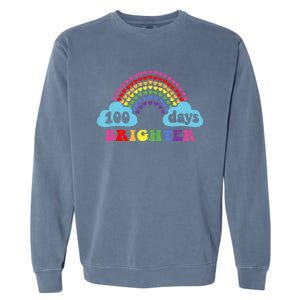 100 Days Brighter Rainbow Happy 100 Days Of School Groovy Cool Gift Garment-Dyed Sweatshirt