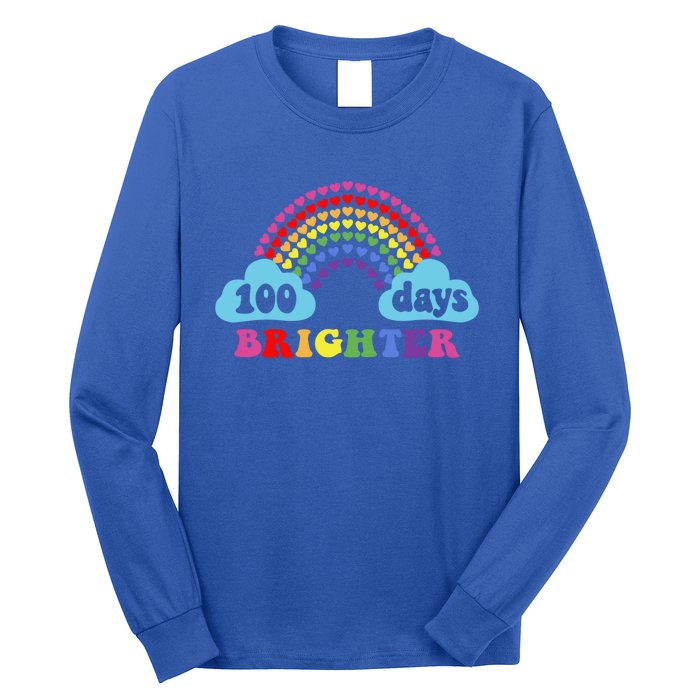 100 Days Brighter Rainbow Happy 100 Days Of School Groovy Cool Gift Long Sleeve Shirt