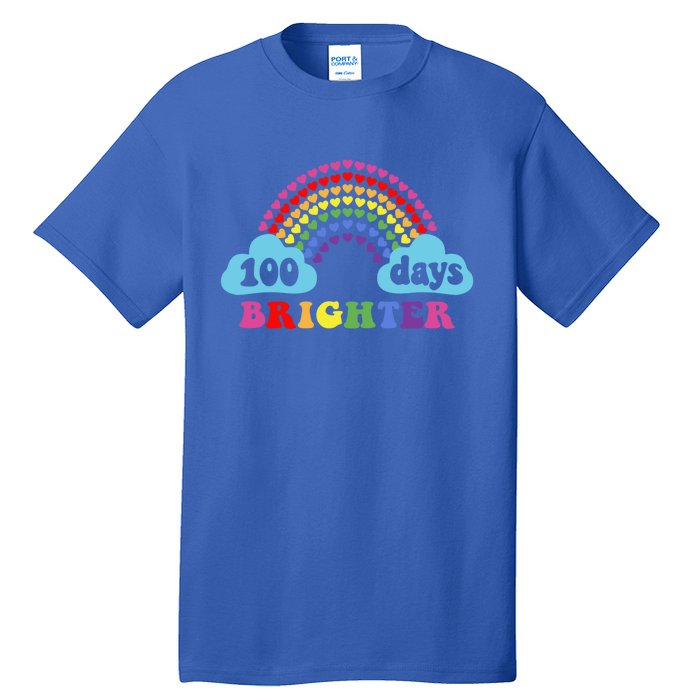 100 Days Brighter Rainbow Happy 100 Days Of School Groovy Cool Gift Tall T-Shirt