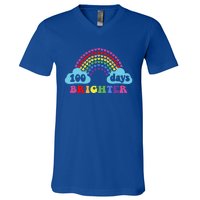 100 Days Brighter Rainbow Happy 100 Days Of School Groovy Cool Gift V-Neck T-Shirt