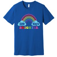 100 Days Brighter Rainbow Happy 100 Days Of School Groovy Cool Gift Premium T-Shirt