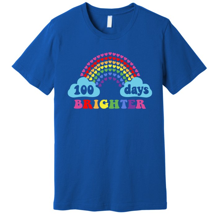 100 Days Brighter Rainbow Happy 100 Days Of School Groovy Cool Gift Premium T-Shirt