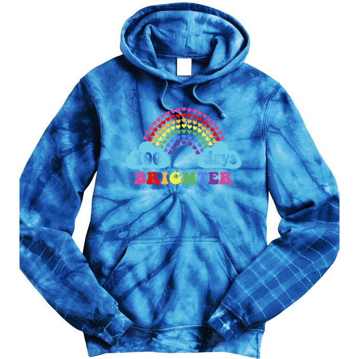 100 Days Brighter Rainbow Happy 100 Days Of School Groovy Cool Gift Tie Dye Hoodie