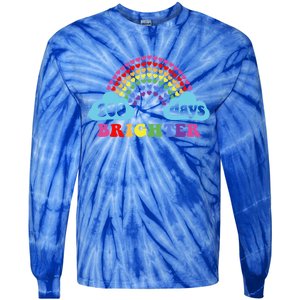 100 Days Brighter Rainbow Happy 100 Days Of School Groovy Cool Gift Tie-Dye Long Sleeve Shirt