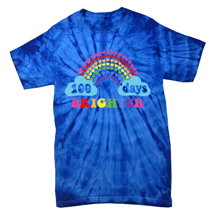 100 Days Brighter Rainbow Happy 100 Days Of School Groovy Cool Gift Tie-Dye T-Shirt