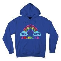 100 Days Brighter Rainbow Happy 100 Days Of School Groovy Cool Gift Tall Hoodie