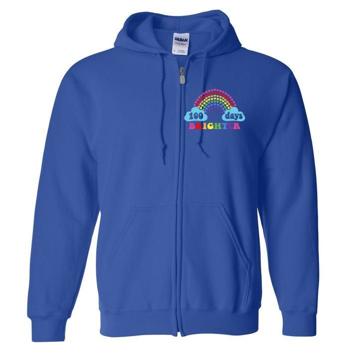 100 Days Brighter Rainbow Happy 100 Days Of School Groovy Cool Gift Full Zip Hoodie