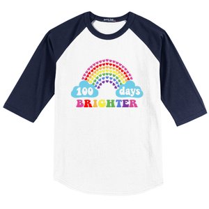 100 Days Brighter Rainbow Happy 100 Days Of School Groovy Cool Gift Baseball Sleeve Shirt