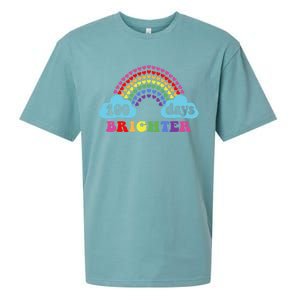 100 Days Brighter Rainbow Happy 100 Days Of School Groovy Cool Gift Sueded Cloud Jersey T-Shirt