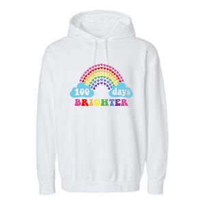 100 Days Brighter Rainbow Happy 100 Days Of School Groovy Cool Gift Garment-Dyed Fleece Hoodie