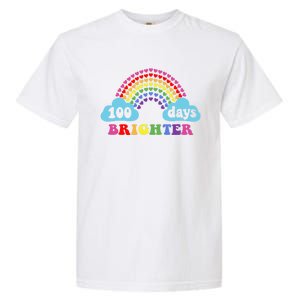 100 Days Brighter Rainbow Happy 100 Days Of School Groovy Cool Gift Garment-Dyed Heavyweight T-Shirt