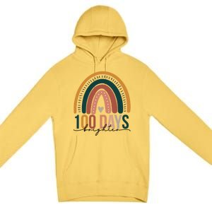 100 Days Brighter Rainbow Teacher 100th Day Of School Retro Gift Premium Pullover Hoodie