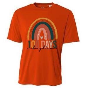 100 Days Brighter Rainbow Teacher 100th Day Of School Retro Gift Cooling Performance Crew T-Shirt