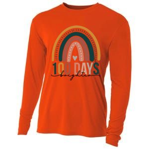 100 Days Brighter Rainbow Teacher 100th Day Of School Retro Gift Cooling Performance Long Sleeve Crew