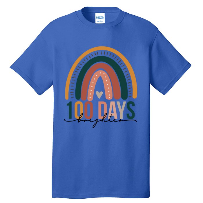 100 Days Brighter Rainbow Teacher 100th Day Of School Retro Gift Tall T-Shirt